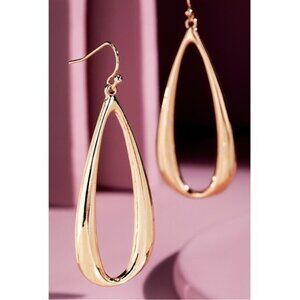 Shiny Gold Tone Earrings Metal Tear Drop Dangle Classic Minimalistic